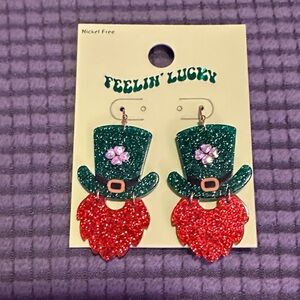 Green and Red Glitter Leprechaun Earrings